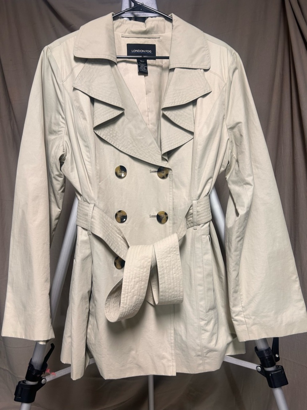 London Fog Women's Cream Double-Breasted Trench Coat raincoat XL